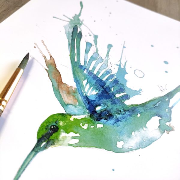 Lámina con reproducción de colibrí en acuarela por Azahar Giner