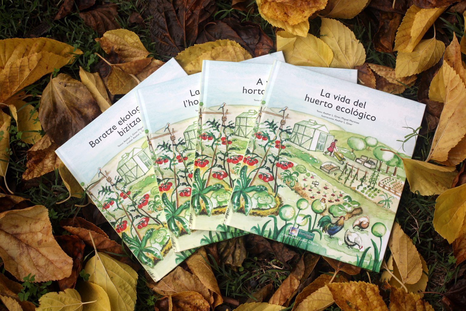 Portada del libro ilustrado La vida del huerto ecológico por Azahar Giner y publicado por la editorial La fertilidad de la tierra.